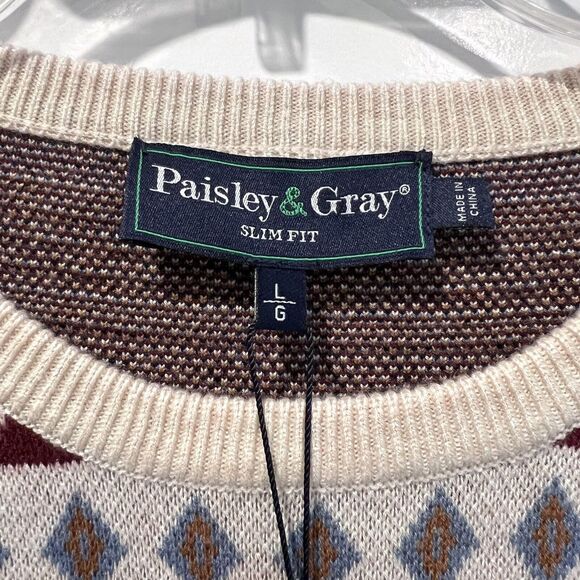 Paisley & Gray Men’s Jahn Beige Wool-Blend Crewneck Slim-Fit Sweater Size Large - Picture 6 of 12